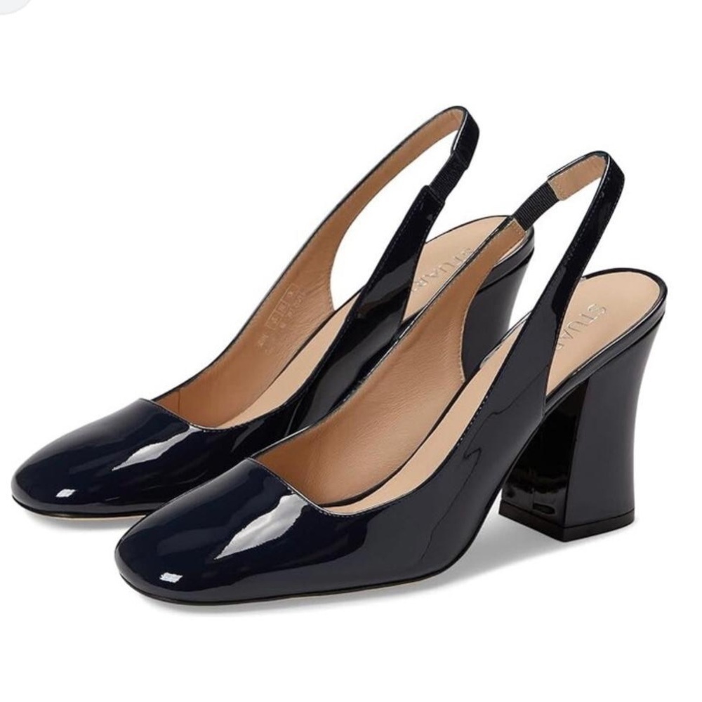 Stuart Weitzman Curveblock 85 Slingback Block Heel Pump in Patent Leather - NWT